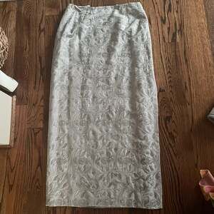 Silver Beaded Floral Embellished Evening Maxi Skirt